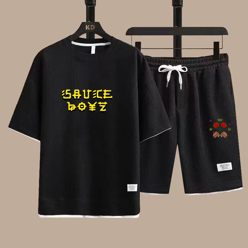 

Летний мужской комплект из двух предметов, мужская повседневная футболка + шорты, мужской спортивный костюм, модный спортивный костюм с короткими рукавами, S-XXXL XXXL