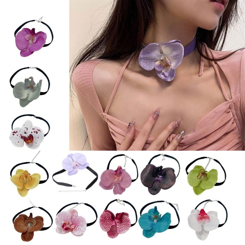 Phalaenopsis Blossom Necklace Simulation Flower Neckchain Women Girls Collarbone Chain Eye Catching Choker Accessory