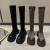 2025 Skinny Thick Heel Retro Elastic Skinny Boots Women's Autumn Thick-soled Medium Heel Martin Boots British Style Tall Socks Boots