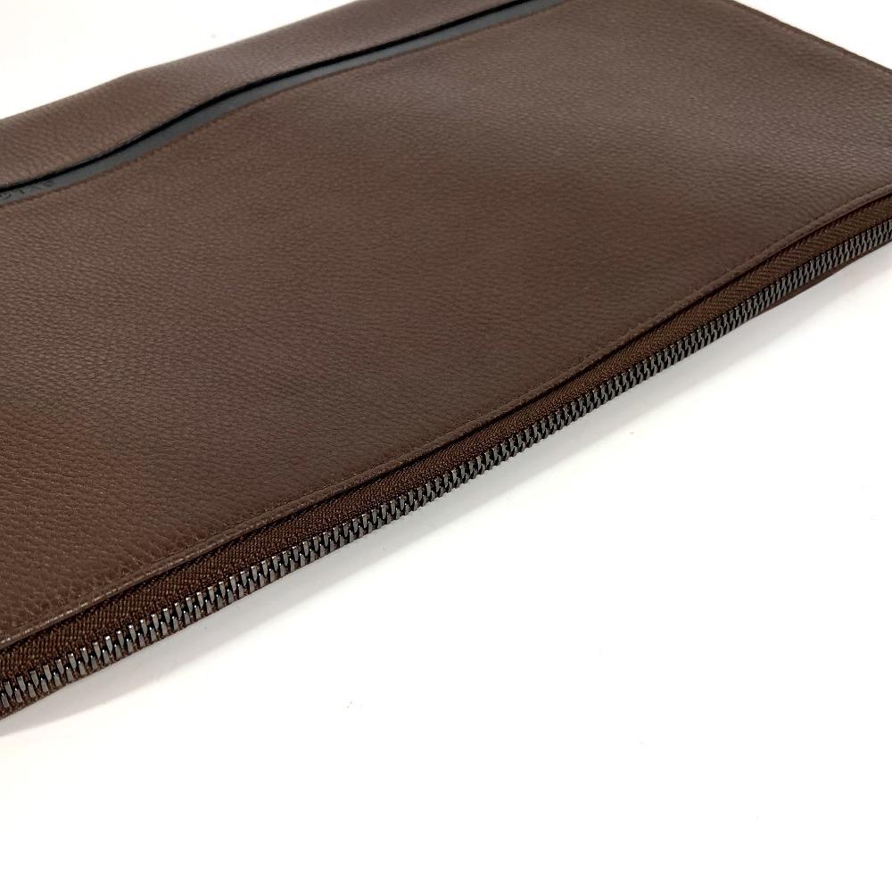 BVLGARI L-shaped zipper logo Clutch bag Leather Brown/Black