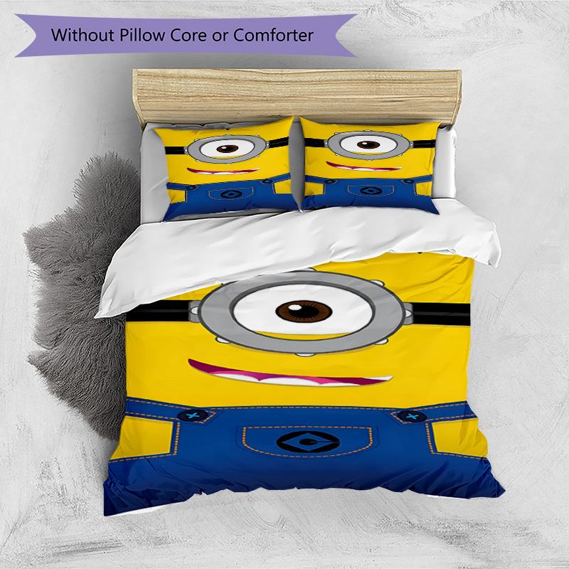 3pcs Duvet Cover Set (1*Duvet Cover + 2*Pillowcase, Without Core), Minions Print Bedding Set, Bedroom Decor, All‑Season, Birthday Gift