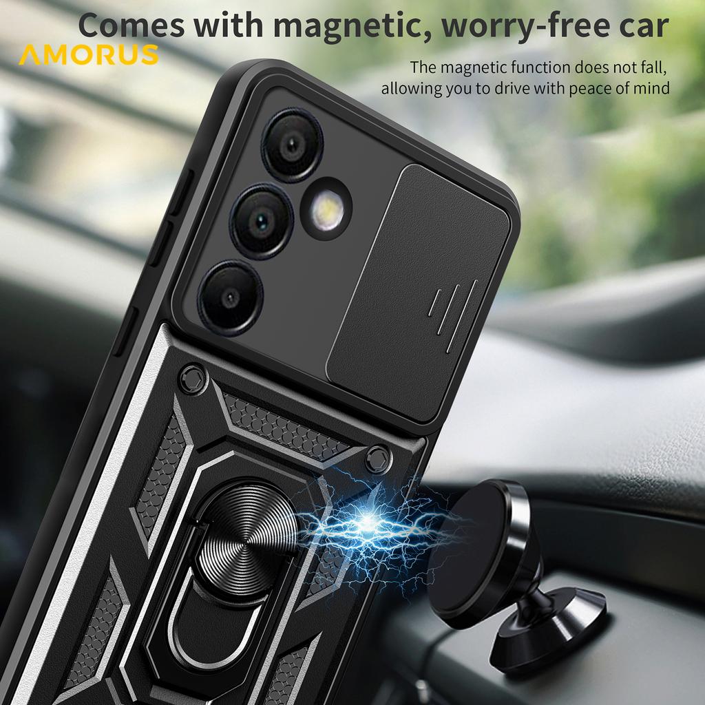 AMORUS For Samsung Galaxy S24 FE Case Kickstand PC+TPU Phone Cover with Camera Lens Slider