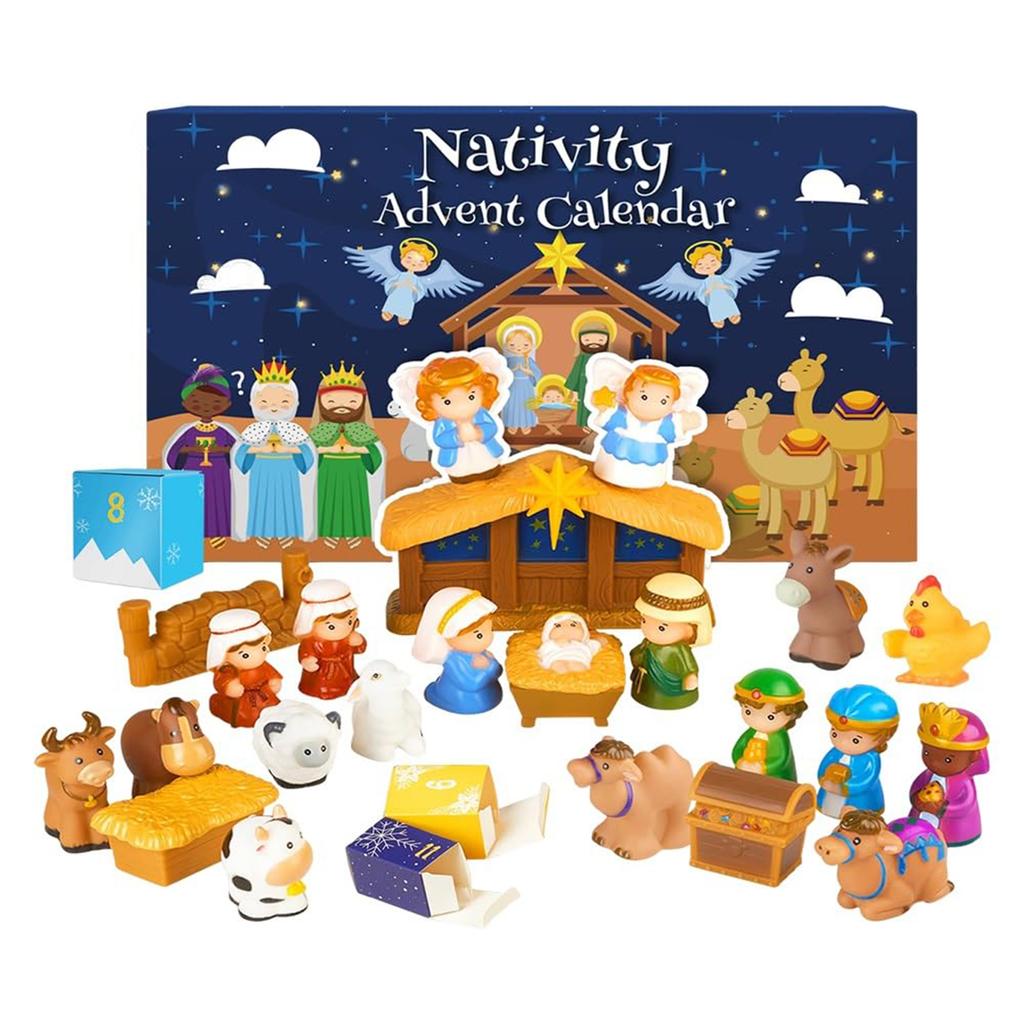 Nativity Advent Calendar, 25PCS Story Nativity Scene Playset, Religious Advent Calendar