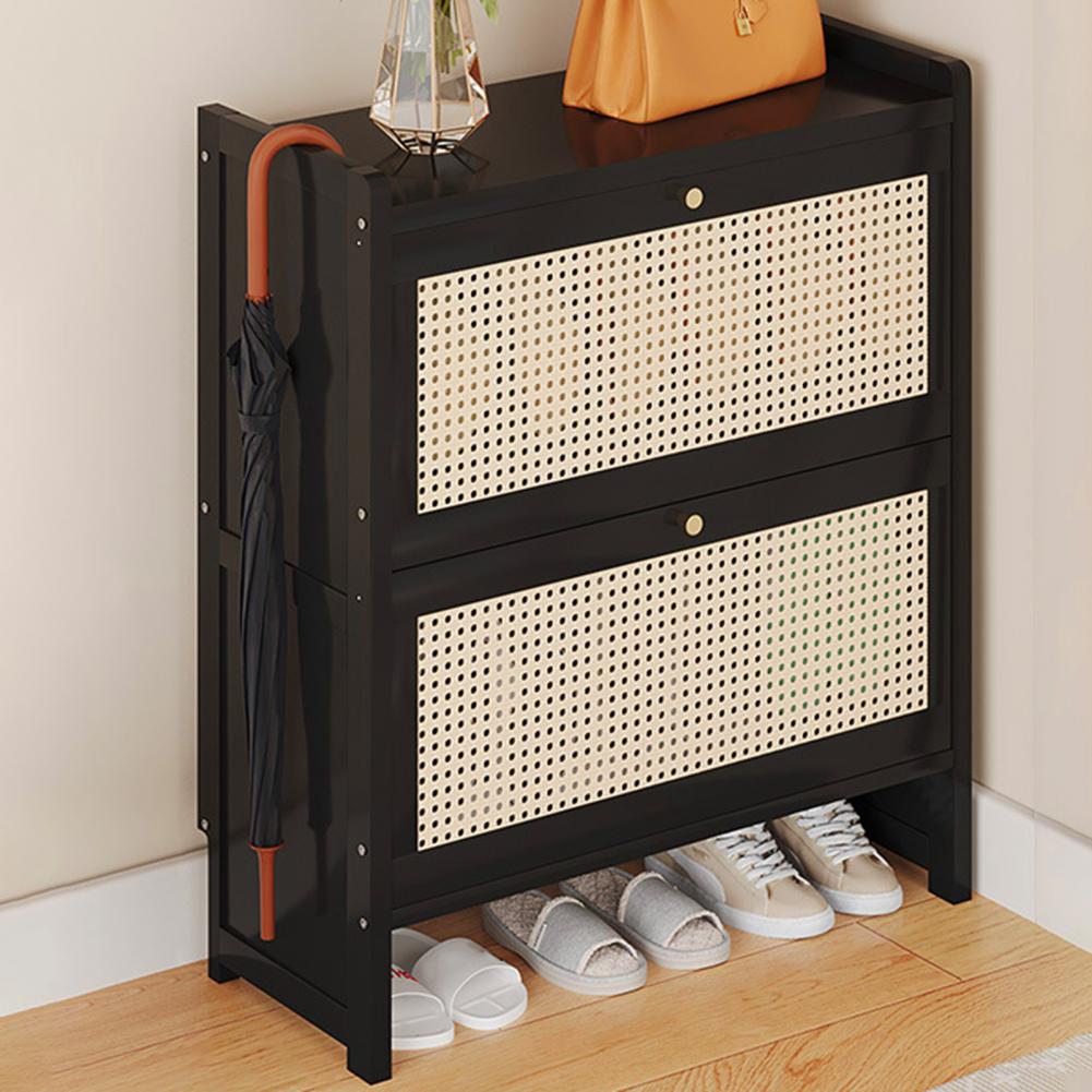 Stapelbares Modernes Schuhregal Hausschuhe 2 Naturrattan-Türen Eingangsbereich Schuhschrank Große Kapazität Möbel Schuh-Organizer