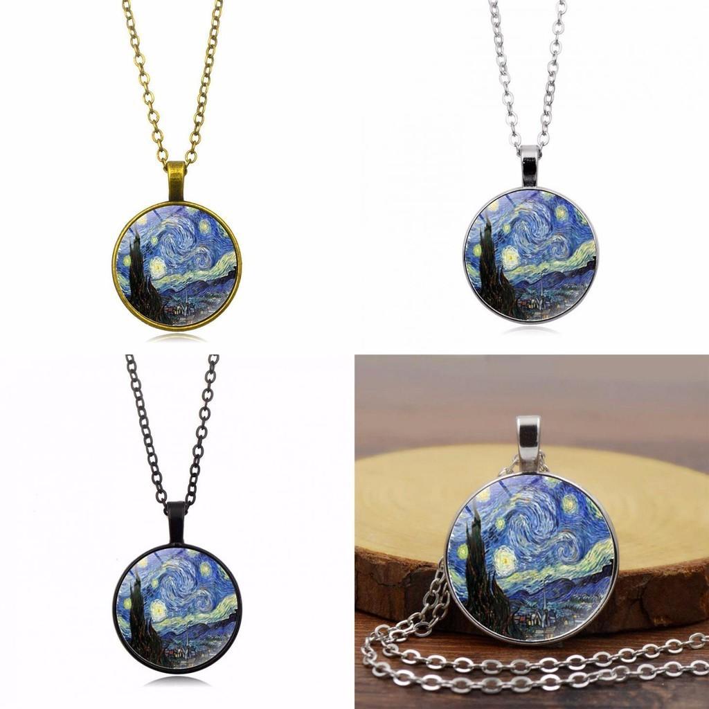 Unikt Gogh Van Stjernenatt Anheng Halskjede Med Slitesterk Legeringsmateriale Design Unisex