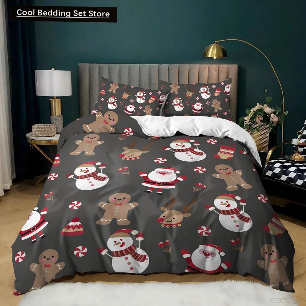Christmas Duvet Cover Set Winter Snowman Santa Claus Christmas Stocking Bedding Set Double Queen King Size Polyester Qulit Cover