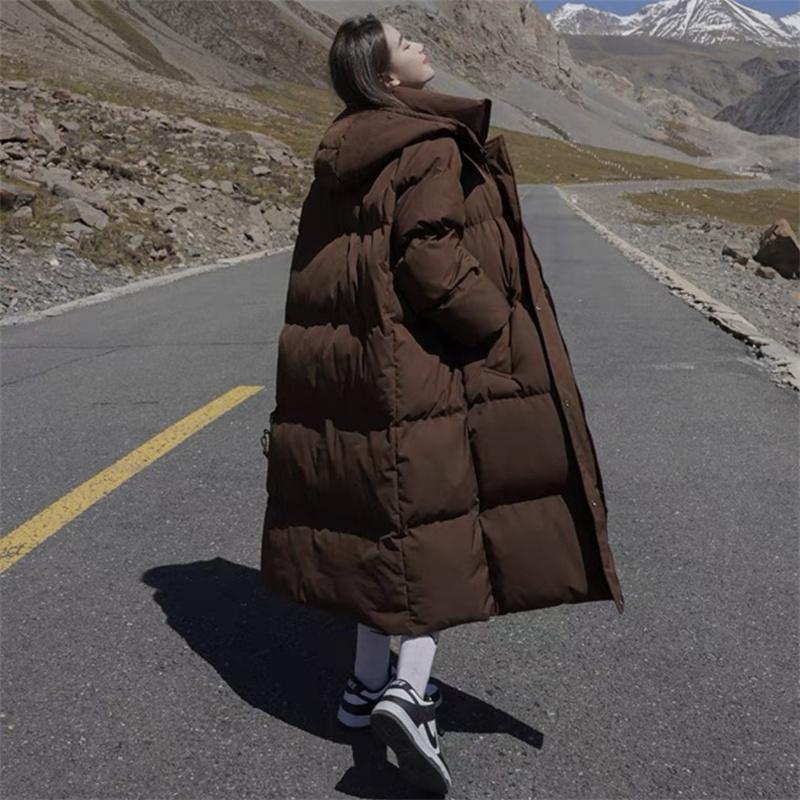 Femininer, neuer Wintermantel im Stehkragen mit Kapuze und langer Jacke, heißer Verkauf, warme, gemütliche Tasche, baumwollgefüttert, winddicht, dicke Pufferjacke