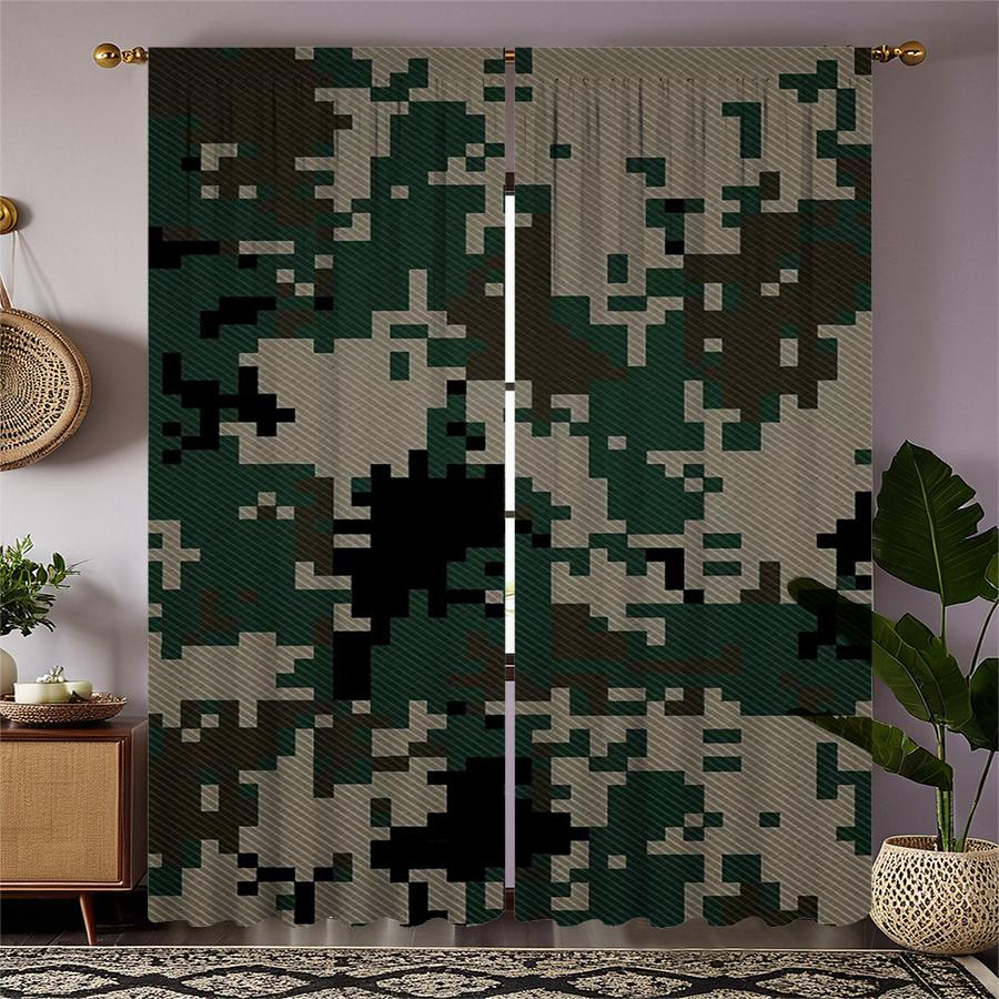 Set Of 2 Camouflage Pattern Printed Curtains Pole Bag Christmas Decorations Daily Home Room Made Polyester