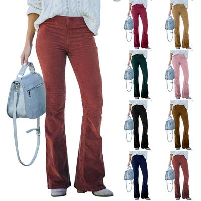 Women's  Color High Waisted Slim Fit Micro Flared Pants With Corduroy Elastic Waist Casual Pants