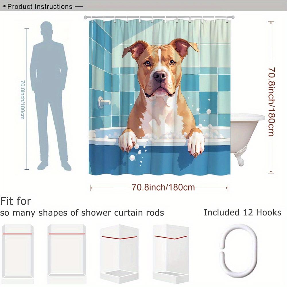 Pit Bull Dog Shower Curtain 1pc – Cartoon Dog In Bubble Bath, Playful Pet Art Bath Curtain for Fun Home Decor