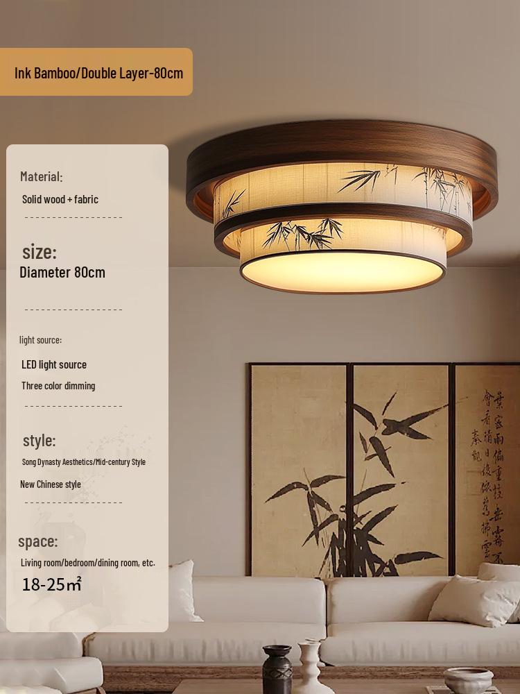 Walnut Bamboo Leaf Landscape Chandelier - Eye-Protecting Ceiling Light for Living Rooms, Bedrooms, and Tea Rooms