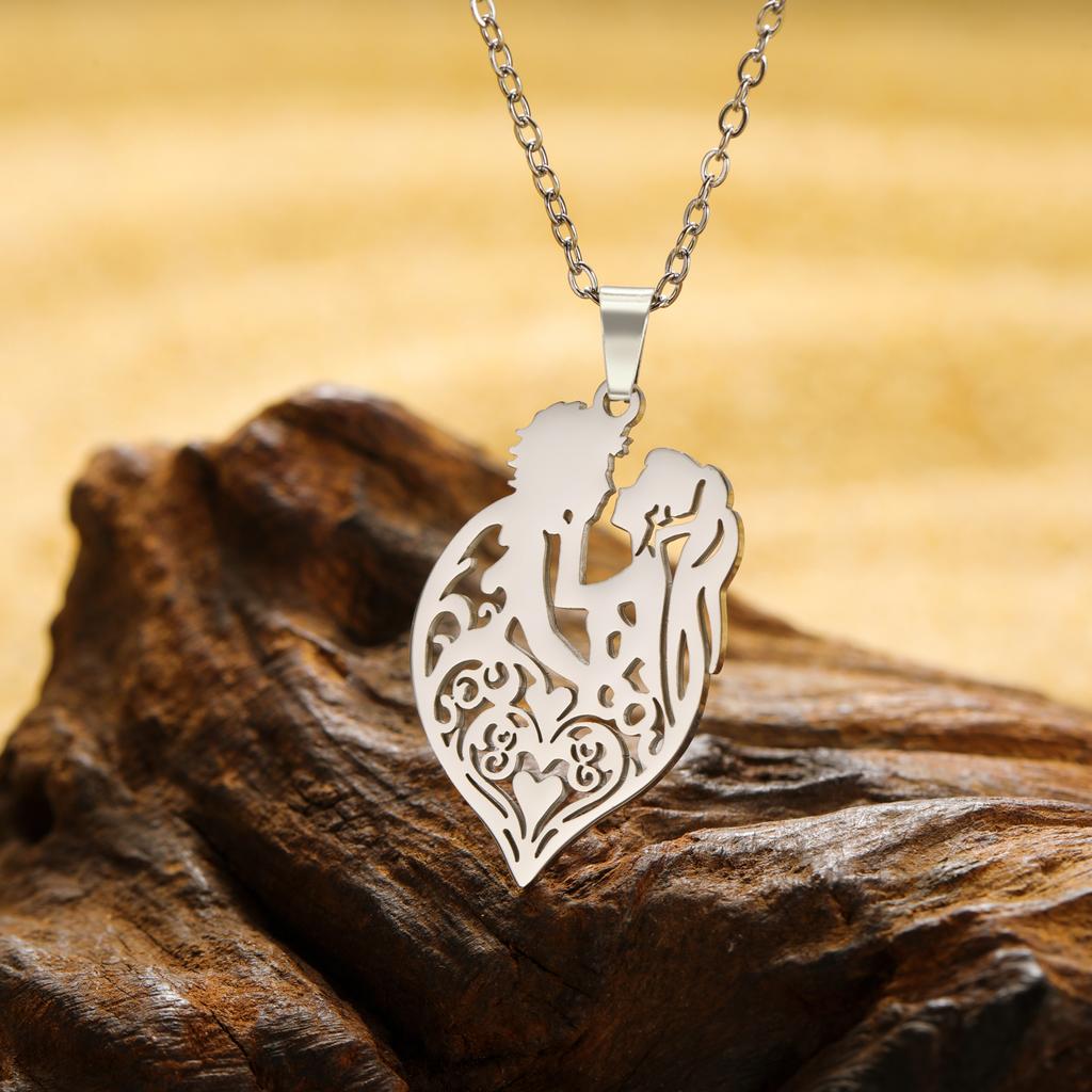 Heart Necklace Holding face Couple Pendant Women Men Neck Chain Stainless Steel Jewelry Lover Valentine's Day Christmas Gifts