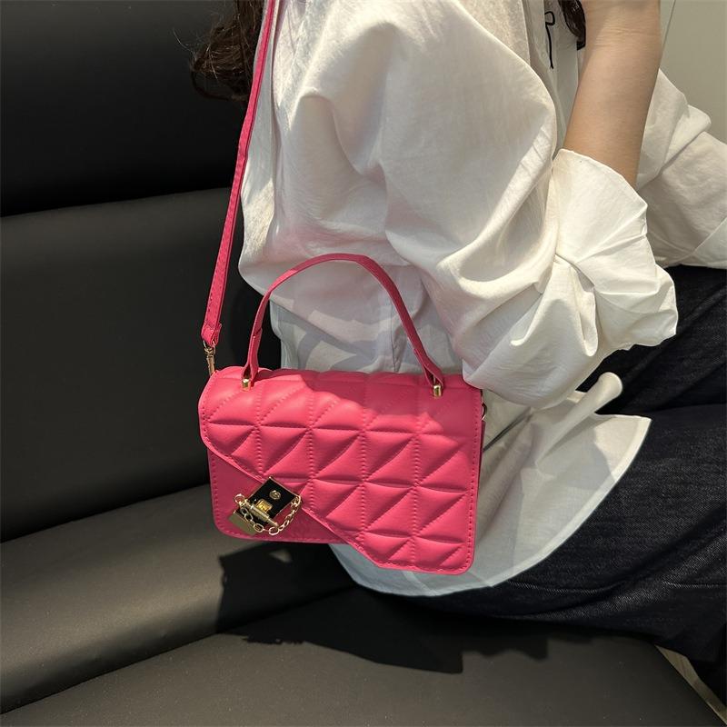Retro solid color small square bag summer new fashion messenger bag diamond simple shoulder bag women