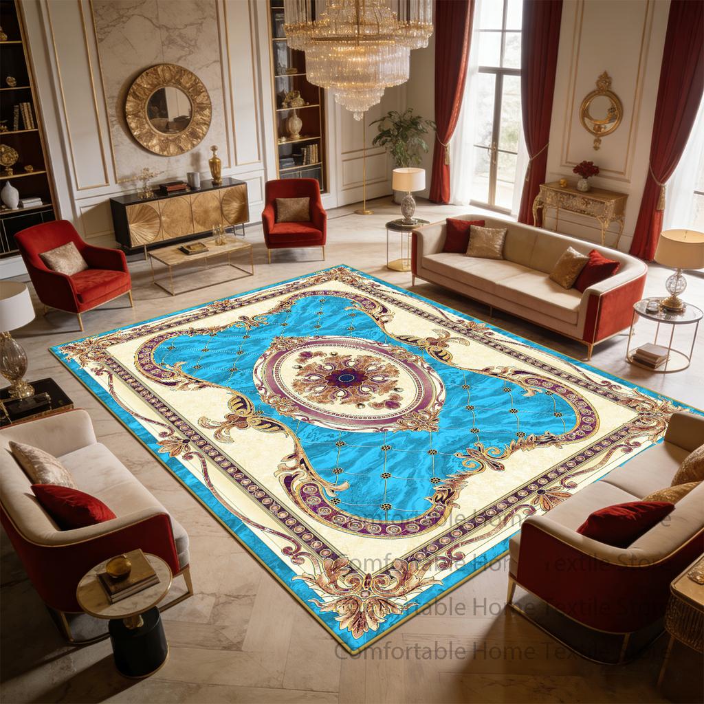 European Royal Baroque Style Living Room Carpet Home Decoration Luxury Antiskid Fluffy Rug Easy Clean Short Velvet Soft Foot Mat