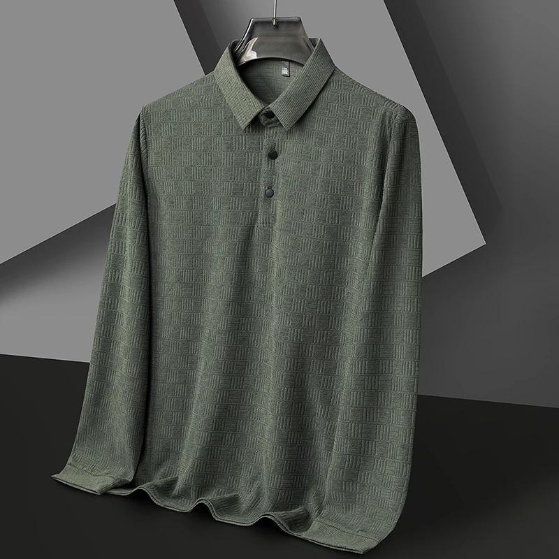 New Men'S Business Casual Long Sleeved Shirt Solid Color Polo Shirt Fashionable Breathable Comfortable Versatile Top