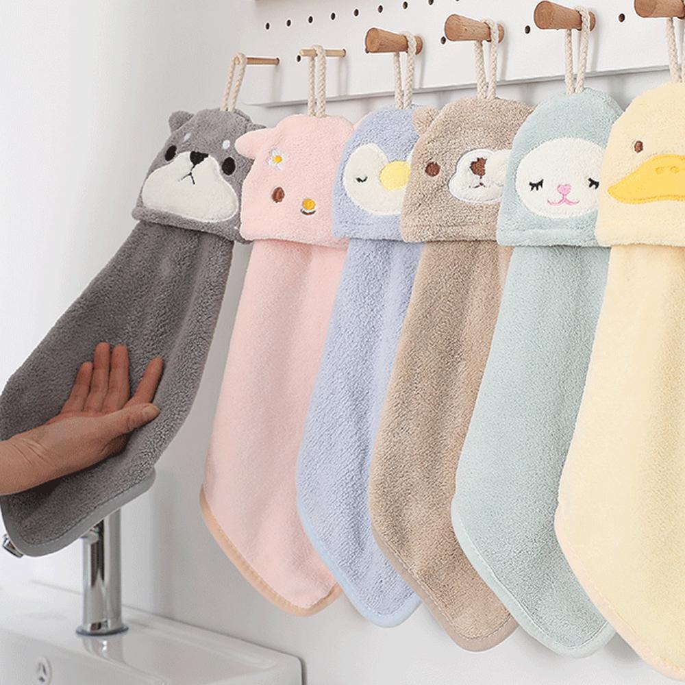 1PC Cartoon Hanging Hand Towel Soft Coral Kitchen Towel Cute Kids Child baby Quick Dry Bathing Towel