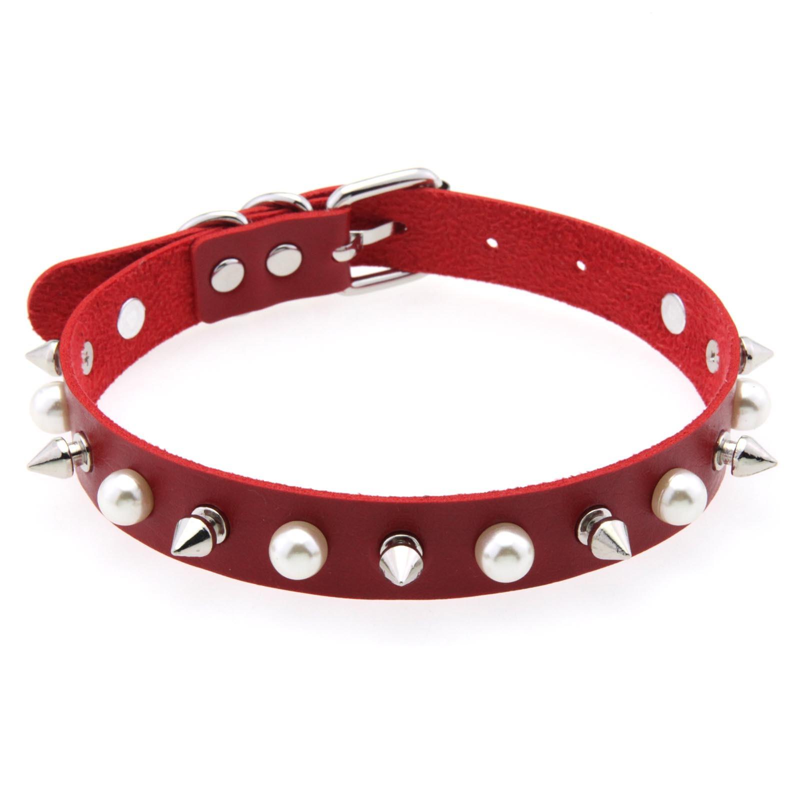 Harajuku Punk Rock Anhänger Nieten Perlen Gothic Halskette Damen Sexy PU-Leder Nieten Gothic Cosplay Damen und Herren Zubehör red
