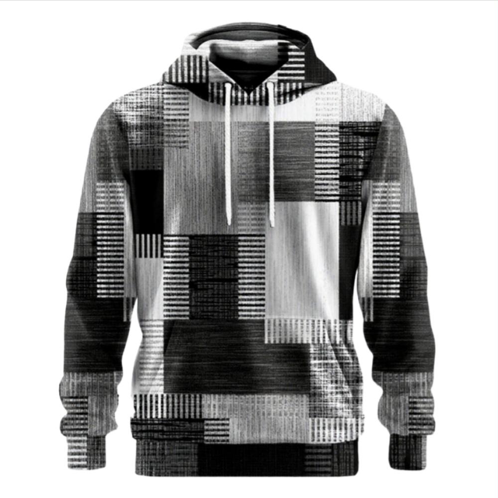 Retro Spliced Make Old Lattice Spring Autumn Men Hoodie 3D Print Long Sleeves Casual Hoodies Oversized Sweatshirts Pullover Tops