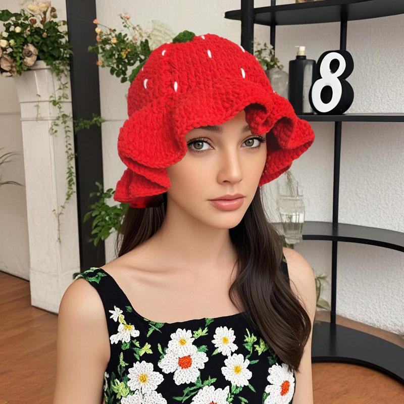 Strawberry Crochet Hat For Women , Knitted Winter Sweet Cute Warm Hat Christmas Cosplay