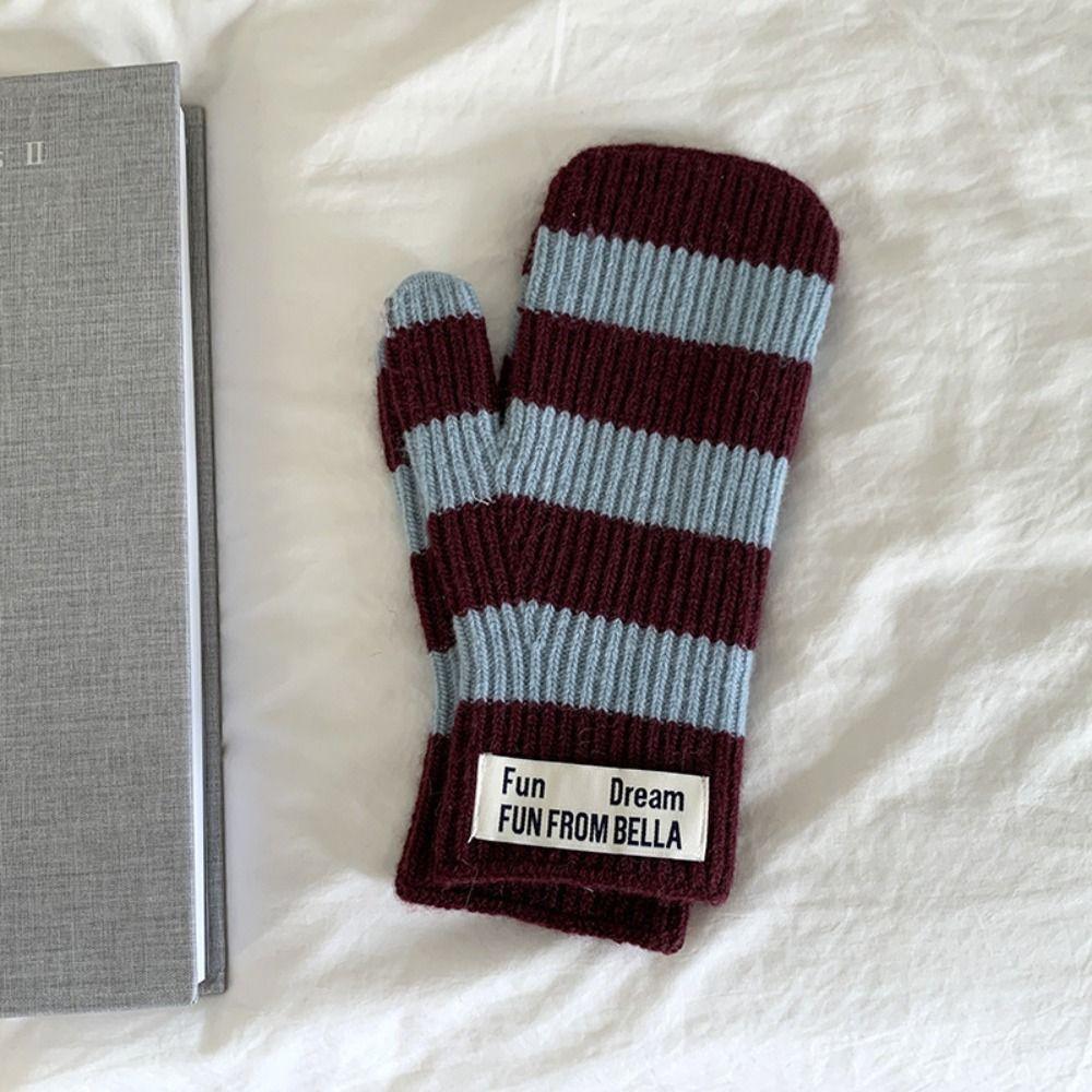 Thickened Striped Gloves Korean Electric Vehicle Gloves Simple Winter Warm Riding Gloves  Girl