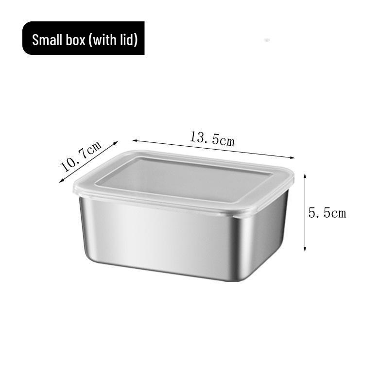 Rectangular Stainless Steel Fresh-keeping Box with Lid for Home and Commercial Use - Ideal for Refrigerator Storage, Meal Prep, and Cafeterias.