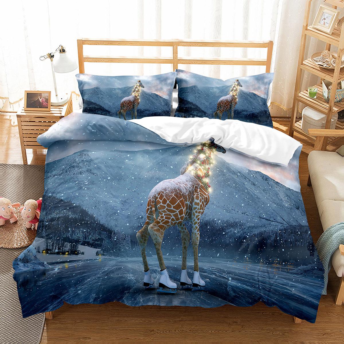 

Colourful Giraffe Duvet Cover Set Cute Wild Animals Pattern Polyester Comforter Cover Single Double Size for Kids Bedding Set EU single(135x200cm)