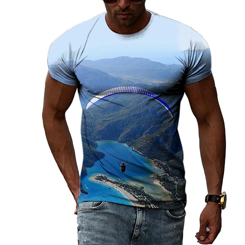 FashionSummer Paragliding 3D Print T-Shirts Streetwear Men Casual Oversized O-Neck Short Sleeved T Shirt Tees Tops Clothing