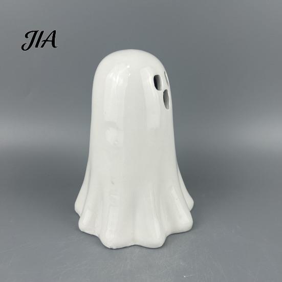 Modern Ceramic Craft Hollow Ghost Night Light, Cute Halloween LED Glow Table Lamp Lamp, White Ceramics Figurine for Holiday Party Decoration Light