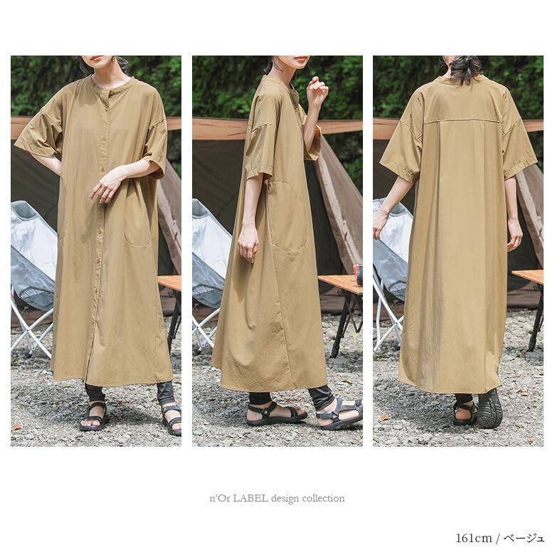Oshare Walker Band Collar Shirt Stain UV Cool to the Antibacterial and Odor Rain or Shine n'OrLABEL [Hareame Water-Repellent Dress] Dress, Long,