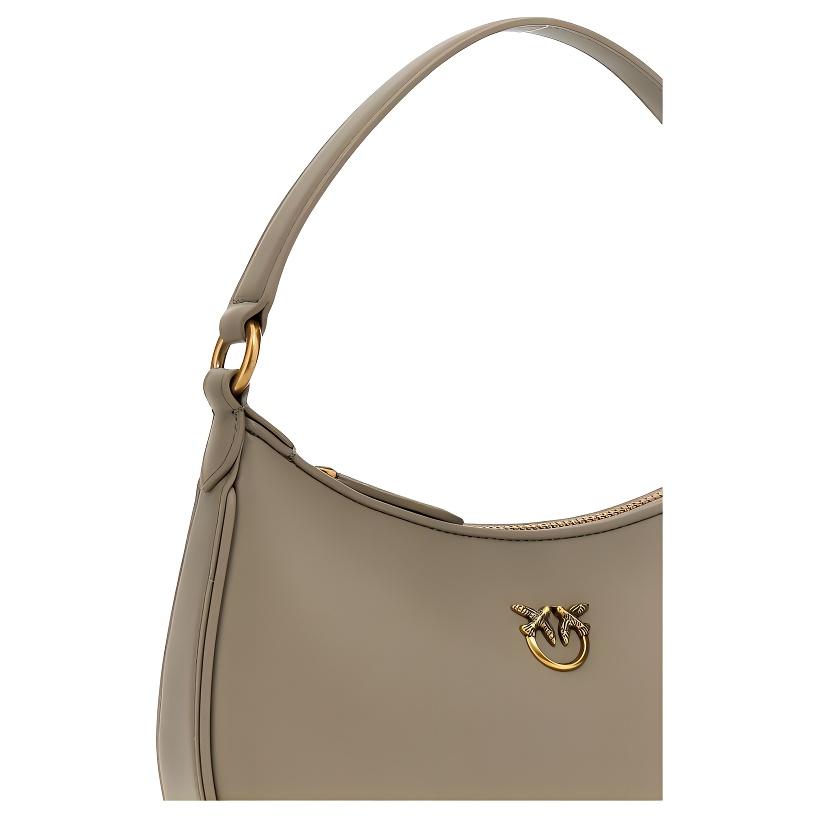 New PINKO Half Moon Series Calfskin Handbag, Shoulder Bag Women's Beige 101523-A0F1-I68Q