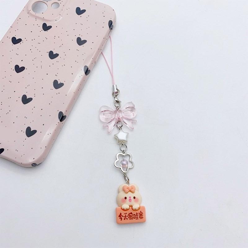 Bowknot Heart Pendant Cellphone Strap Phone Chain Detachable Beaded Phone Lanyard Handmade Keychains for Wallet Bag