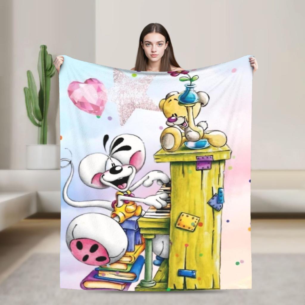 Cartoon D-Diddl Rat Cute Blanket Flannel Decoration Breathable Super Warm Throw Blankets for Home Bedroom Bedspread