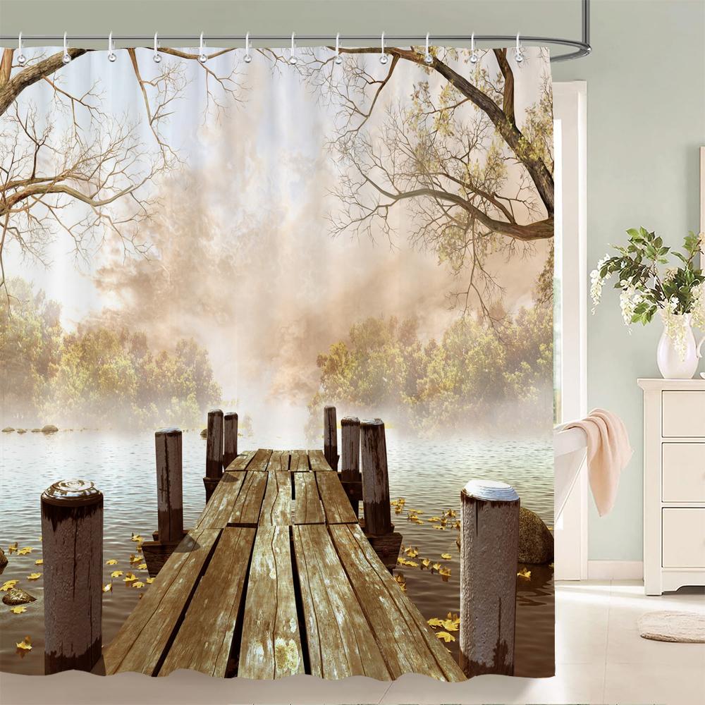 Sonnenlicht Ozean Strand Stoff Duschvorhang Badezimmer Vorhänge Sonnenuntergang Dämmerung Meer Große Größe 300x180cm Duschwand Mit 12 Haken