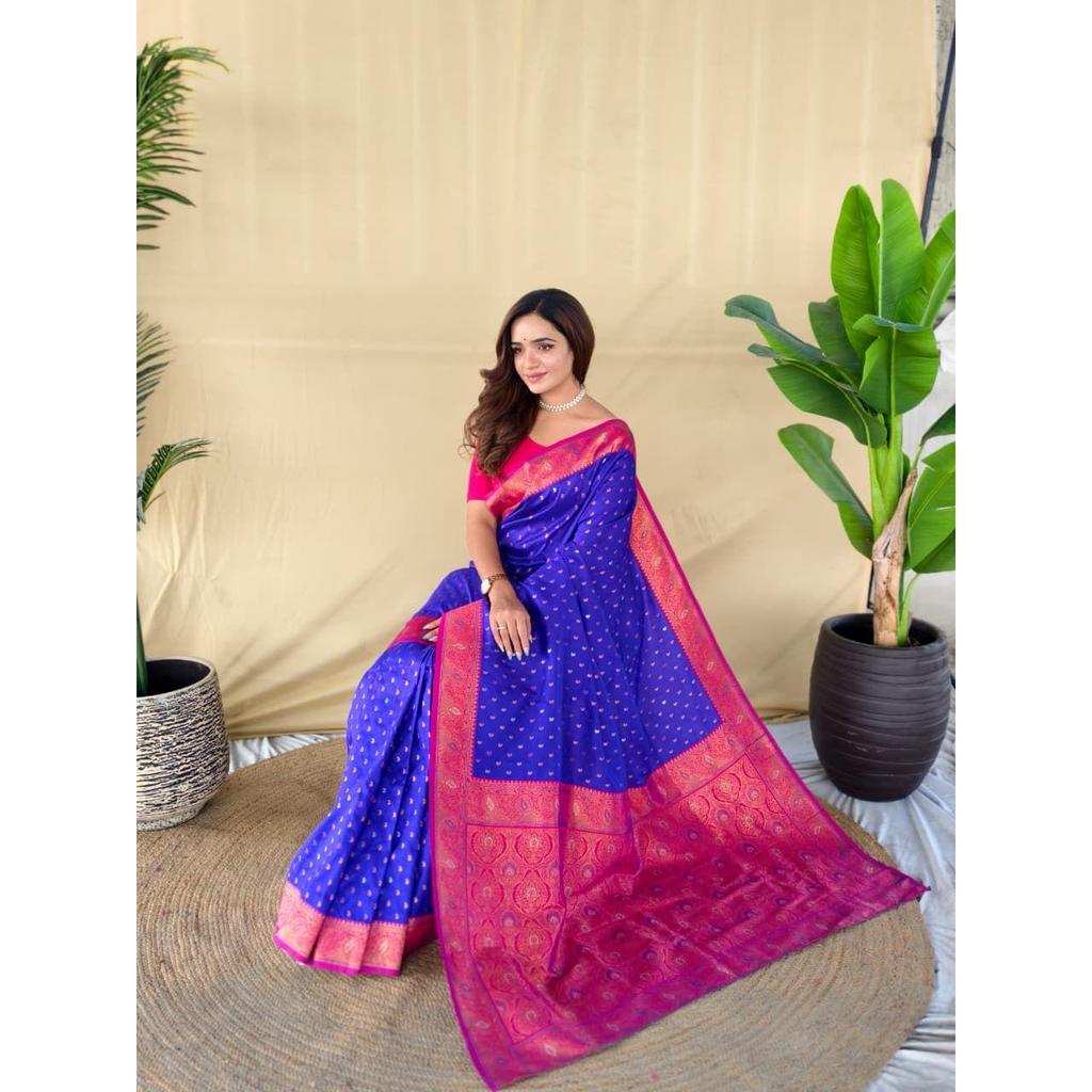 Pure soft paithani silk saree woth beautiful contrast weaving border with allover beautiful weaving and rich weaved pallu