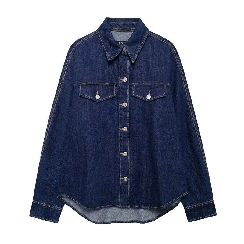 Fashion Style 2024 Autumn New Women's Clothing Easiest for Match Cotton Leisure Denim Long Sleeve Shirt Coat 0250270