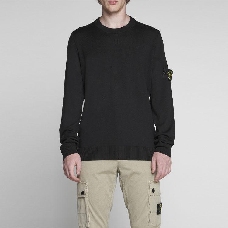 STONE ISLAND Lightweight Pure Wool Crew Neck Knit Sweater Men Sweater Black 7715510C4-V0029