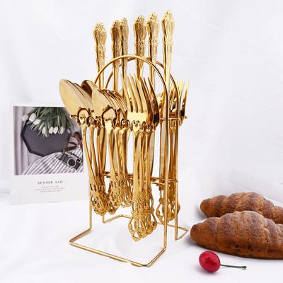 Yüksek Kaliteli Altın 304 Paslanmaz Çelik Yemek Takımı çatal bıçak kaşık seti Batı Tarzı sofra bıçağı Çatal Kaşık Sofra Takımı Seti Depolama Rafı ile