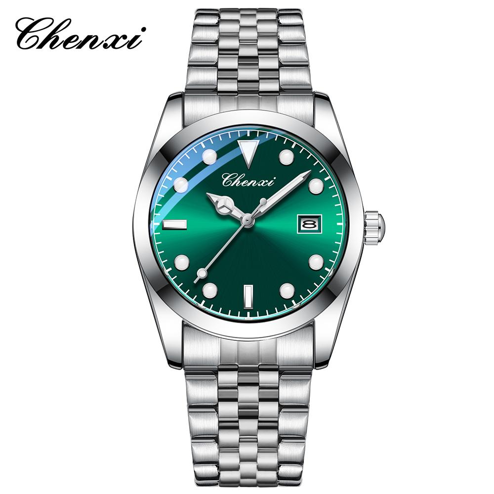 CHENXI New Men's Watch Fashion Trendy Quartz Wristwatches Simple Silver Steel Strap Luminous Waterproof Date Display Man Watches