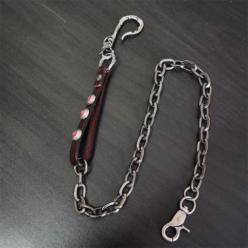 Retro Punk Cowhide Wallet Chain with Ghost Head Buckle - Men's Anti-theft Hip Hop Style