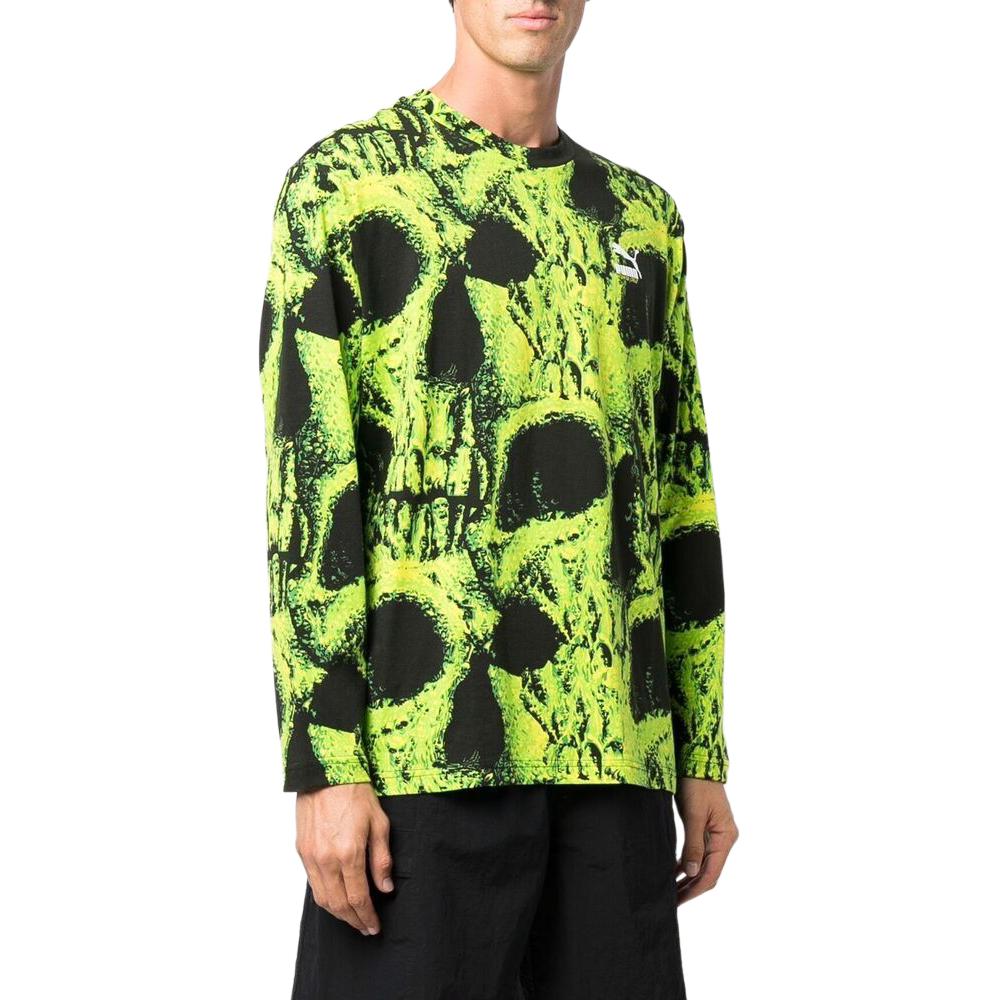Puma Skull Print Casual Training Long Sleeve T-Shirt Unisex Tops Green 532262-01
