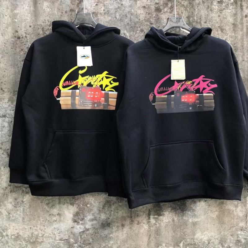Mens Oversized Hooded Sweatshirt With Distressed Letter Print Cotton Blend Loose Fit Casual Streetwear