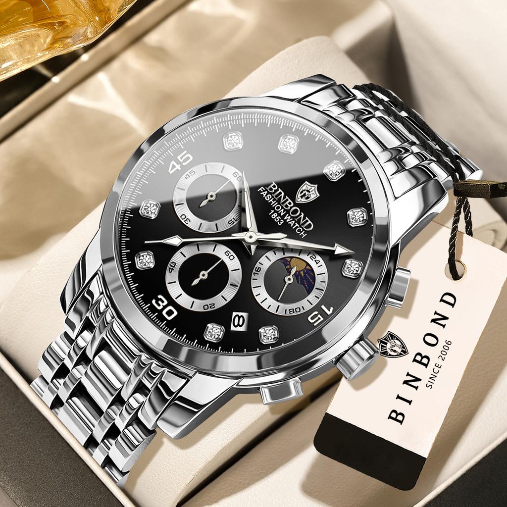 BINBOND Chronograph Automatisches Datum Luxus Quarzuhren Für Männer Leuchtend Präzise Wasserdicht Langlebig Herrenuhr Lässig Reloj