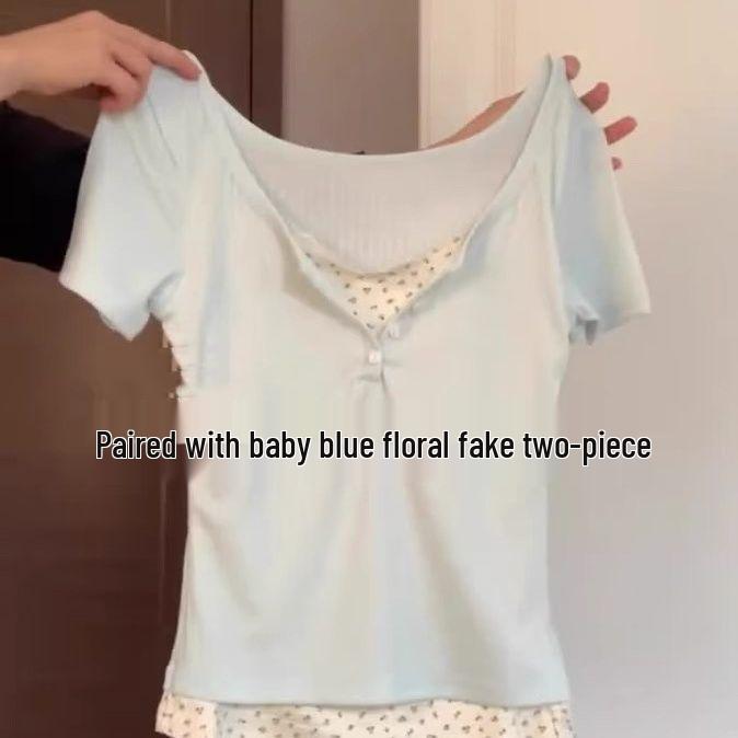

Women s Floral Print Short Sleeve T-shirt & Skirt Set - Summer Two-Piece Outfit L