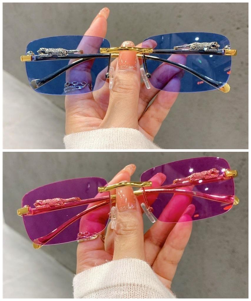 Retro Koreańskie Okulary Przeciwsłoneczne Nadmorskie Cheetah Dekoracyjne Bezramkowe Okulary Anti UV400 Gradientowe Soczewki Eleganckie