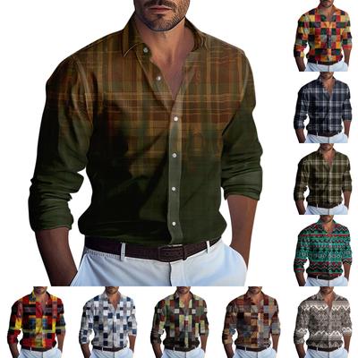 Heren zomer nieuw los bedrukt shirt met lange mouwen vest strandshirt