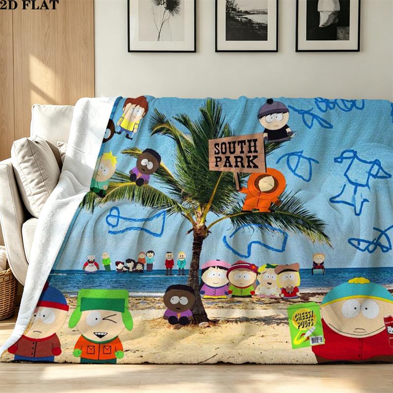 Cartoon Park South Print Flannel Blanket High Quality Warm Comfortable Cover for All Seasons Perfect for Gifts Home Decor