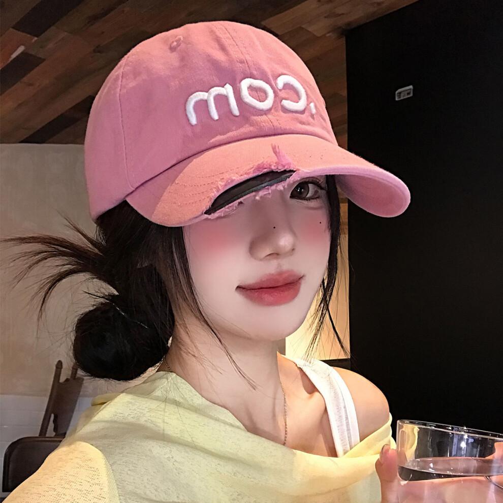 Wash Cotton Baseball Cap With Distressed Brims And-Pink