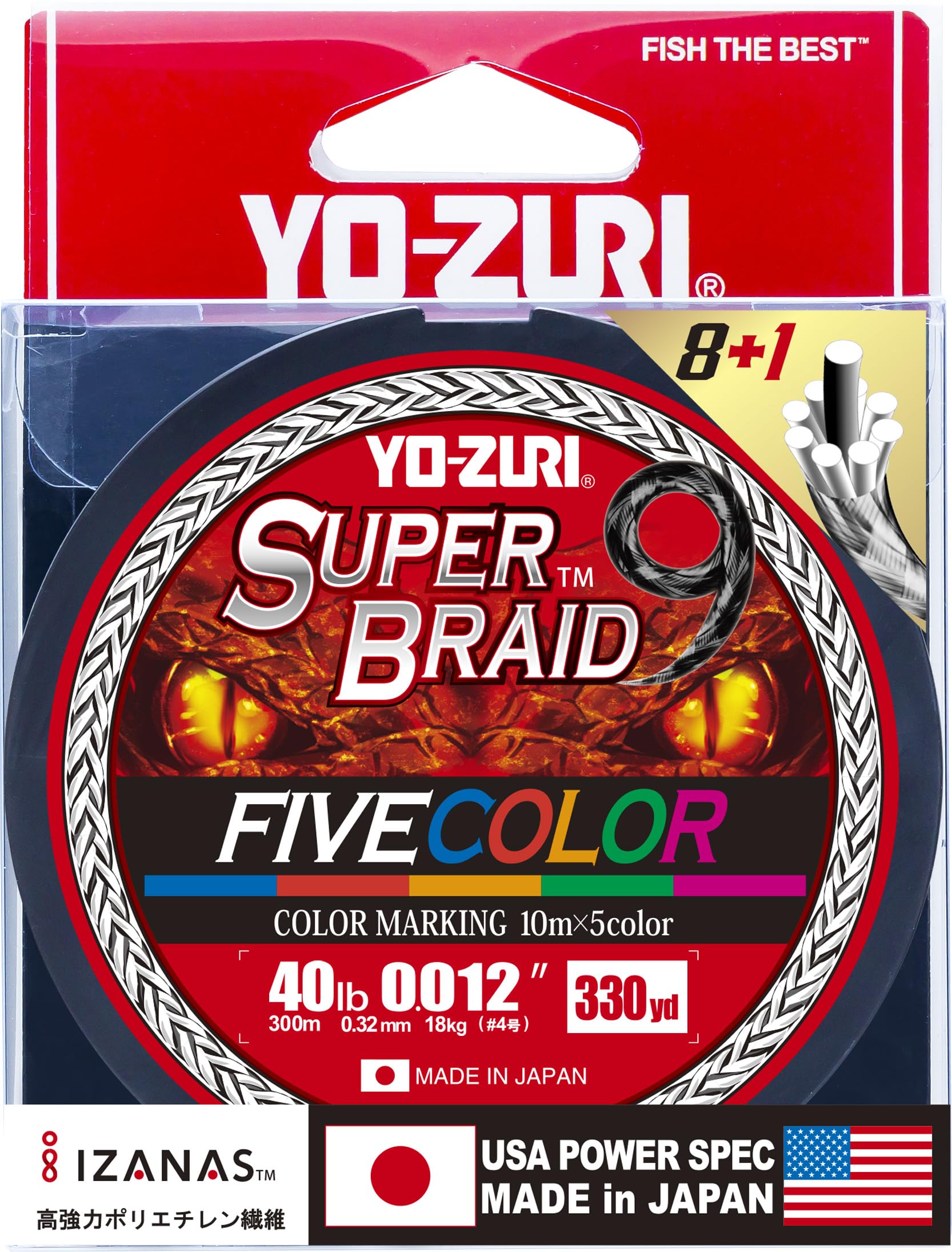 

Плетеный шнур PE Super Braid 9 Пять цветов 330 ярдов 40 фунтов 5 цветов YO-ZURI Color