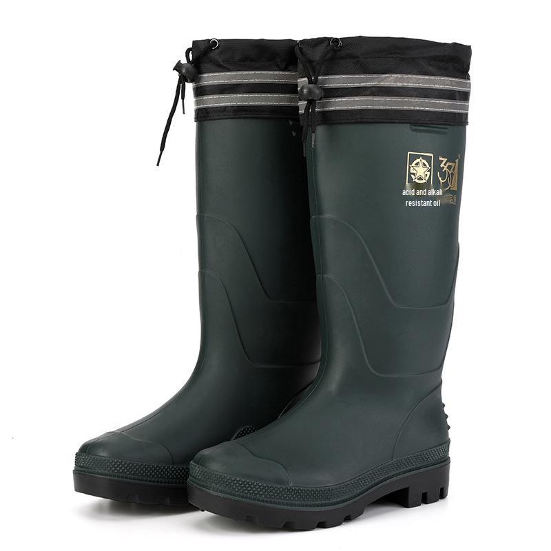 Men's 3531 High-Top Fleece-Lined Rain Boots with Reflective Strip and Cotton Lining - Waterproof Rubber Work Shoes