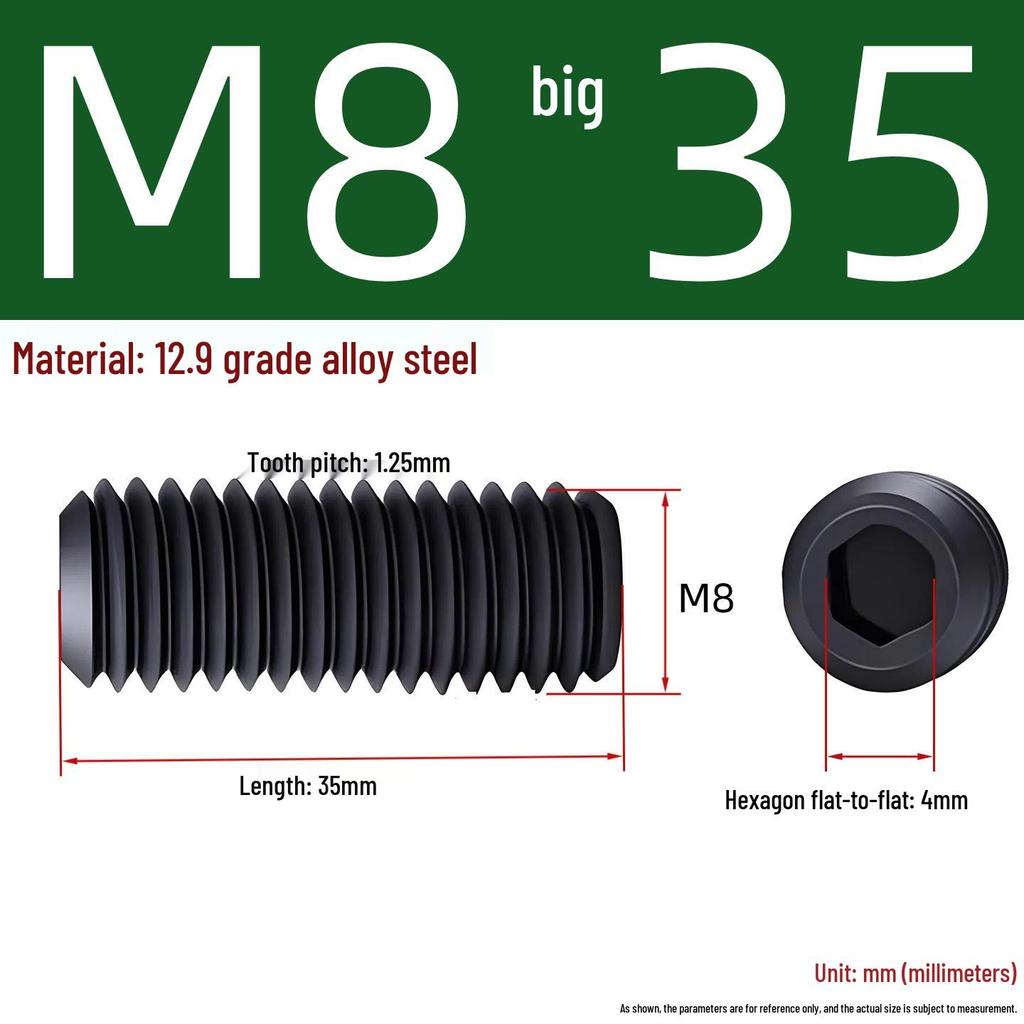 Grade 12.9 Hex Socket Headless Set Screw (M3-M16)